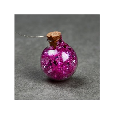 Гирлянда «Нить» 1.6 м с насадками «Фиолетовые шарики», IP20, серебристая нить, 15 LED, батарейки ААх2 (нет в комплекте), свечение белое