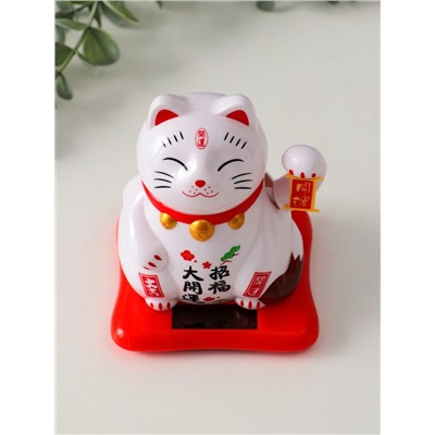 Маятник настольный антистресс «Кот Манэки-нэко спящий», пластик, от солнечной батареи, белый, 9.5×10×9.5 см