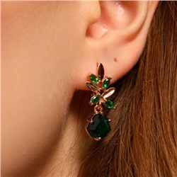 Серьги ювелирная бижутерия коллекция "Дубай" покрытие позолота, вставка: фианиты, цвет: зеленый, арт.314.228