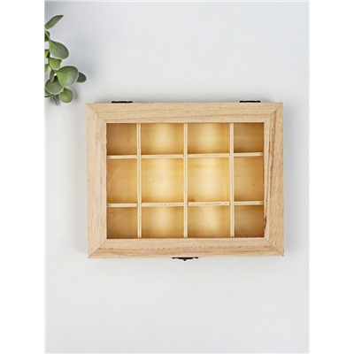 Шкатулка для росписи дерево «Прямоугольная со стеклянной вставкой», для творчества, декора, 12 отделений, 3.5×19×15 см