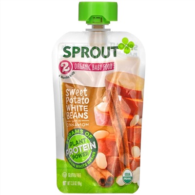 Sprout Organic, Baby Food, 6 Months & Up, Sweet Potato White Beans with Cinnamon, 3.5 oz (99 g)