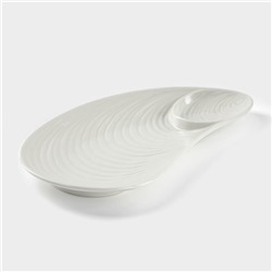 Блюдо керамическое с соусником «Ракушка», 28.5×15.5×2 см, белое