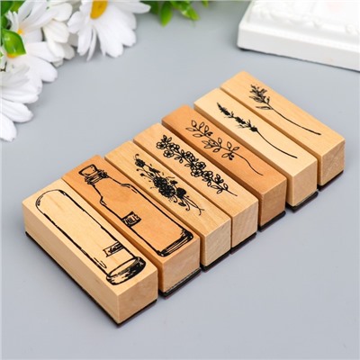 Печать дерево «Цветы и колбы» набор 7 шт. 2.5×7.5×12 см