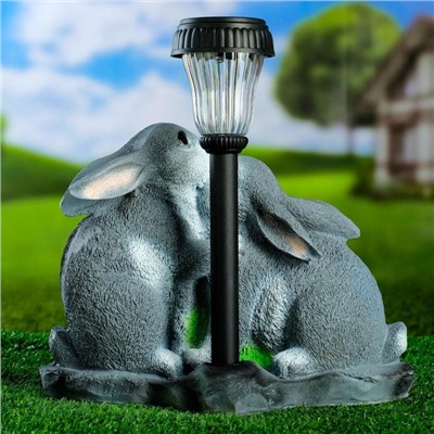 Садовая фигура - фонарь из полистоуна «Зайцы у фонаря», 28×18×34 см