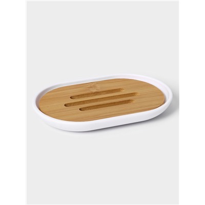 УЦЕНКА Набор для ванной «Вуди» 6 пред.(мыльница. дозатор, 2 стакана, ерш, ведро), белая