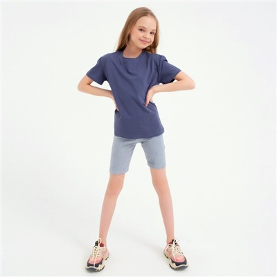 Футболка для девочки MINAKU: Basic line, тёмно-синяя, рост 140 см