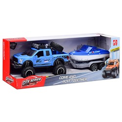 Машина с прицепом и лодкой (свет, звук) в коробке