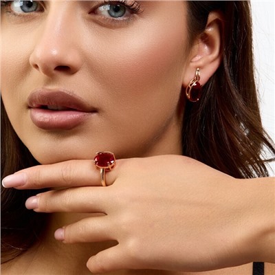 Комплект ювелирной бижутерии коллекция "Дубай" серьги и кольцо 18 р, покрытие позолота, вставка: стекло, цвет: красный, арт.414.334-18