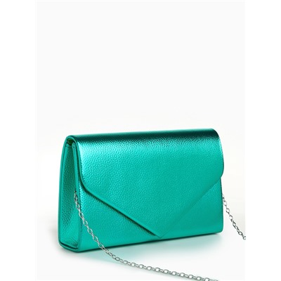 Сумка-клатч женская вечерняя на магните, на серебристой цепочке, зелёная