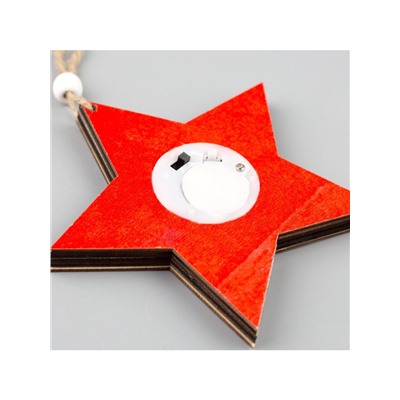 Ёлочная игрушка «Красная звезда с оленями», 10×10×1 см, 3 LED, от батареек, свечение тёплое белое