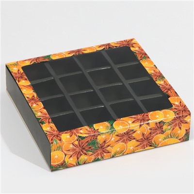 Коробка под 16 конфет с ячейками «Вкусный Новый год» 17.5×17.5×3.5 см