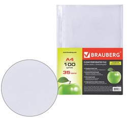 Файл - вкладыш BRAUBERG, А4, 35 мкм, тиснение, вертикальный, 100 штук