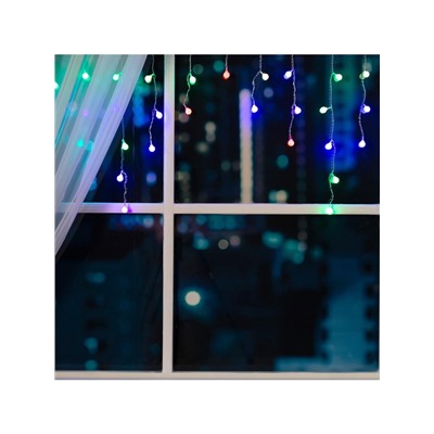 Гирлянда «Бахрома» 1.8×0.5 м с насадками «Шарики», IP20, прозрачная нить, 48 LED, свечение мульти (RG/RB), мигание, 220 В