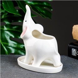 Декоративный горшок для цветов «Слон Гидеон», керамический, с поддоном, 180 мл, 14.5×7.5×12 см, белый