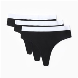 Трусы женские бразильяно MINAKU рубчик, набор 3 шт., размер 44-46, чёрные