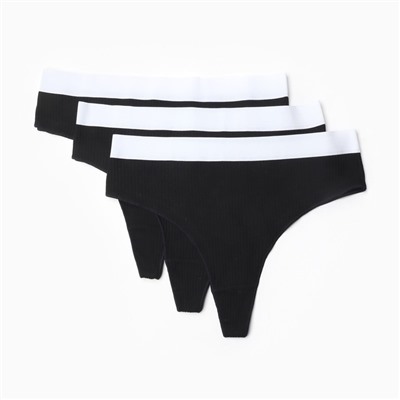 Трусы женские бразильяно MINAKU рубчик, набор 3 шт., размер 44-46, чёрные