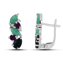Серьги из серебра изумруд, рубин, сапфир, Аделина