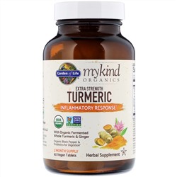 Garden of Life, MyKind Organics, куркума усиленного действия, поддержка реагирования на воспаления, 60 веганских таблеток