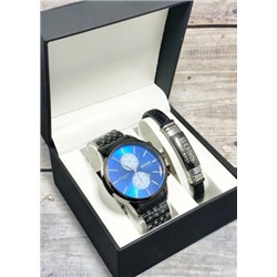 Подарочный набор для мужчины часы и браслет + коробка #22853390