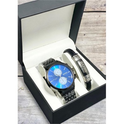 Подарочный набор для мужчины часы и браслет + коробка #22853390