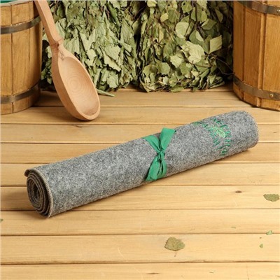 Коврик - лежак для бани и сауны «С лёгким паром», шерсть, полиэстер, серый, «Добропаровъ»