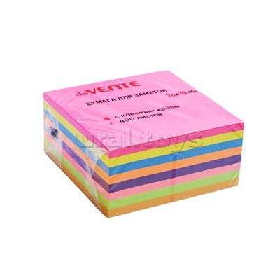 Клейкая бумага для заметок 76x76 мм, 400 листов, офсет 75 г/м², 5 неоновых цветов и 3 интенсивных цвета