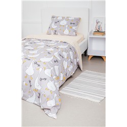 Детское постельное белье  с простыней на резинке  90*200 Гуси серые