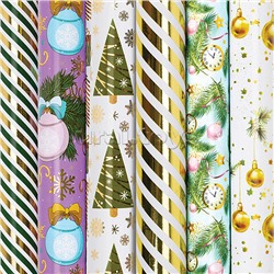 Бумага упаковочная новогодняя "Gold&Green", 70х100 см, ассорти, с эффектами, Золотая сказка
