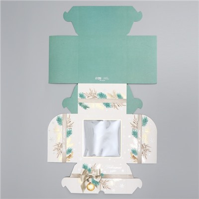 Коробка складная на 4 капкейка с окном «Новогодних чудес», 16×16×10 см