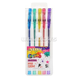 Набор ручек гелевых 5 цв. с блестками "Cosmo Glitter" d=1 мм, прозрачный корпус