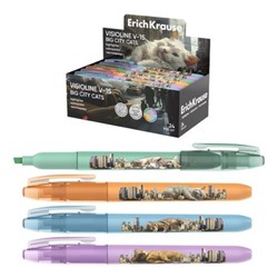 Текстовыделитель VisioLine® V-15 Коты большого города ассорти (отгрузка кратно 24 шт) 63368 ErichKrause