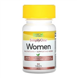 Super Nutrition, SimplyOne, мультивитамины и полезные травы для женщин, 30 таблеток