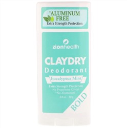 Zion Health, Bold, ClayDry, дезодорант, «Эвкалипт и мята», 80 г (2,8 унции)