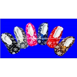 6 ПАР - Носки-тапочки внутри с мехом "Снежинки" женские