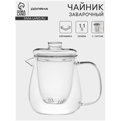Заварочный чайник Доляна «Бохо», 750 мл, 15×11×14 см, со стеклянным ситом и крышкой, стекло, прозрачный