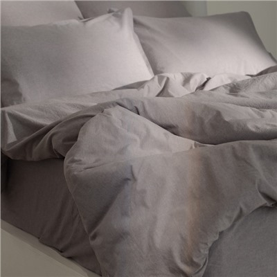 Простыня на резинке евро SL Home «Деним», 200×200+30 см, серая, жатый хлопок