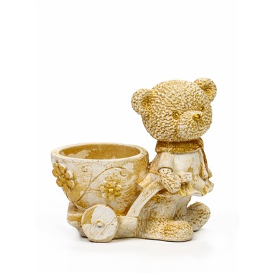 Кашпо гипс «Медведица с тележкой», 10×10×6 см, слоновая кость