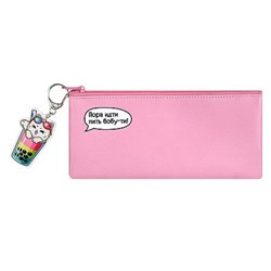 Пенал-косметичка 195х90 мм 71955 "КОТИК С БАБЛ-ТИ" иск.кожа, брелок в комплекте Феникс