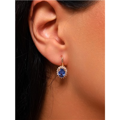 Серьги круглые ювелирная бижутерия коллекция "Дубай" покрытие: позолота, вставка: фианиты, цвет: синий, арт.314.386