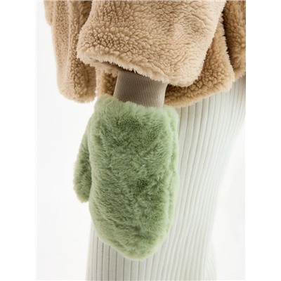 Варежки меховые женские MINAKU пушистые, размер 25 см, мятные