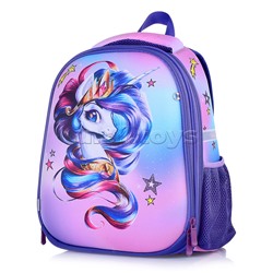 Рюкзак каркасный "Единорог" формованный из полимеров, материал: нейлон, полиэстер, полноцветная печать, 2 отделения на молнии, 2 бегунка на каждой молнии, 1 вместительный боковой карман, светоотражатели, жесткая эргономичная спинка; широкие, регулируемые