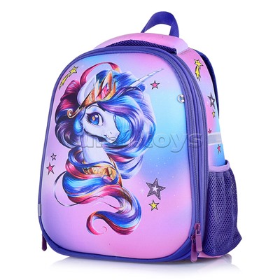 Рюкзак каркасный "Единорог" формованный из полимеров, материал: нейлон, полиэстер, полноцветная печать, 2 отделения на молнии, 2 бегунка на каждой молнии, 1 вместительный боковой карман, светоотражатели, жесткая эргономичная спинка; широкие, регулируемые