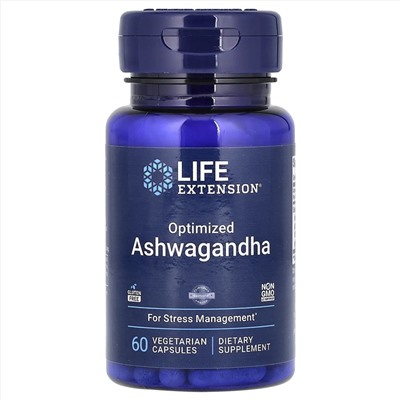 Life Extension, оптимизированная ашваганда, 60 вегетарианских капсул (125 мг в 1 капсуле)