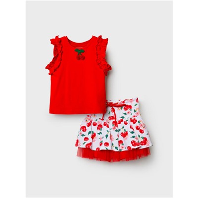 Комплект трикотажный для девочек: джемпер (футболка без рукавов), юбка-шорты