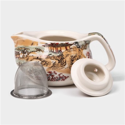 Чайник заварочный с металлическим ситом «Пейзаж», 200 мл, керамика, оранжевый