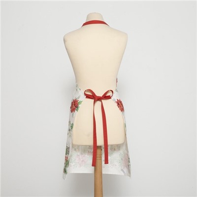 Фартук новогодний «Этель» Christmas red flowers 60×70 см, 100% хл, саржа 190 г/м²