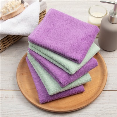 Махровые полотенца «Этель» Summer, 30×30 см - 5 шт., хлопок 100%