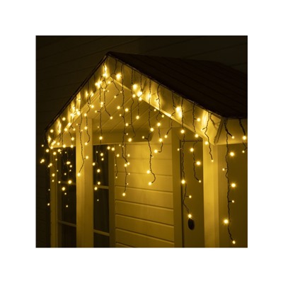 Гирлянда «Бахрома» 3×0.6 м, IP44, УМС, тёмная нить, 160 LED, свечение тёплое белое, 220 В