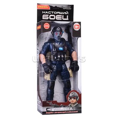 Солдат 31 см с оружием "Настоящий боец" BOX 40,5x15x6,5см, спецназовец в противогазе