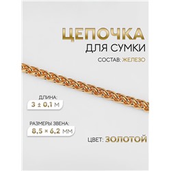 Цепочка для сумки, железная, 8.5×6.2 мм, 3±0.1 м, цвет золотой